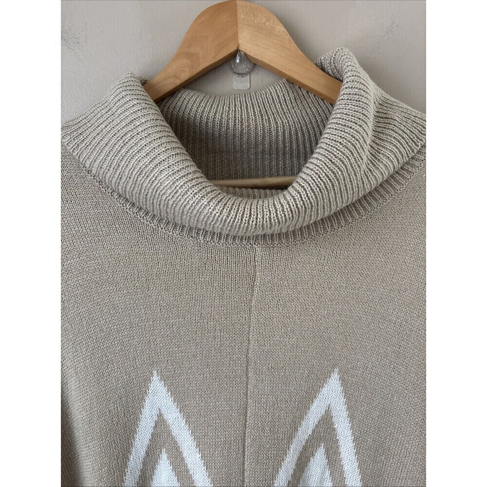 Ava & Vic Women’s Beige Brown Zigzag Turtleneck Poncho One Size Knit Cozy - Picture 2 of 6